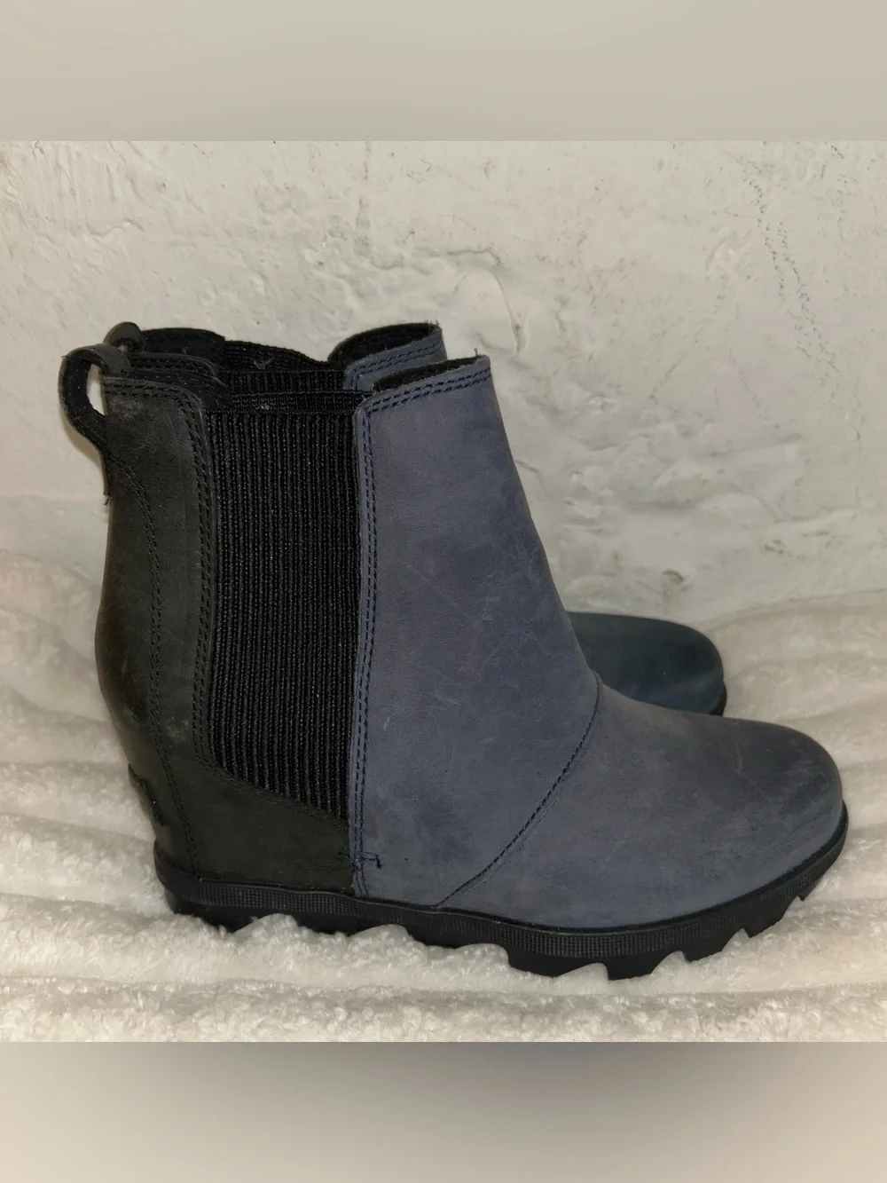 Sorel Navy and Black Chelsea Wedge Booties